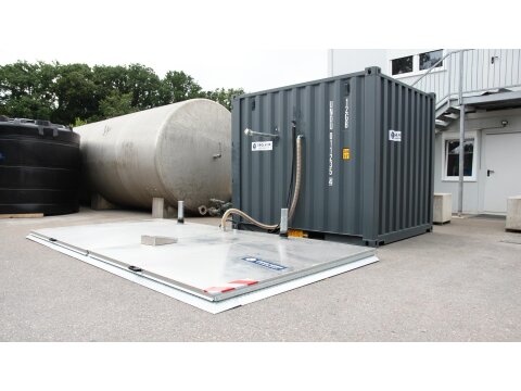 FuelTainer 3000 Liter Tankstellencontainer und Diesel Abfüllplatz – mobile Tankstelle – Baustellentank mit Dieselpumpe 70 l/min – AwSV
