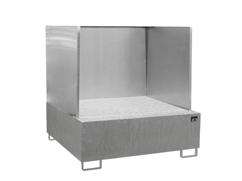 Auffangwanne AW 800/SW max. 4x200l 1460x1460x525mm mit verzinkten Gitterrost und Spritzschutzwände