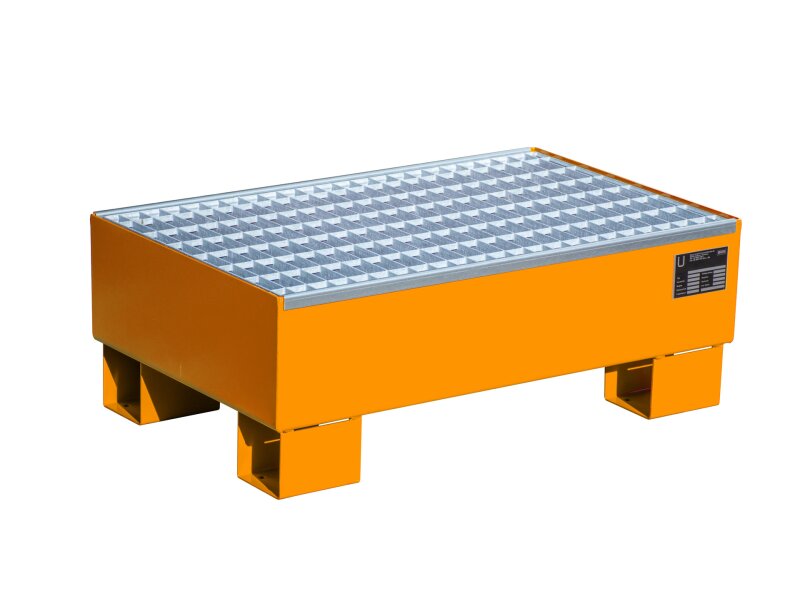 Auffangwanne AW 60-1/M – für 2×60 l Gebinde mit Gitterrost & Sockelfüßen